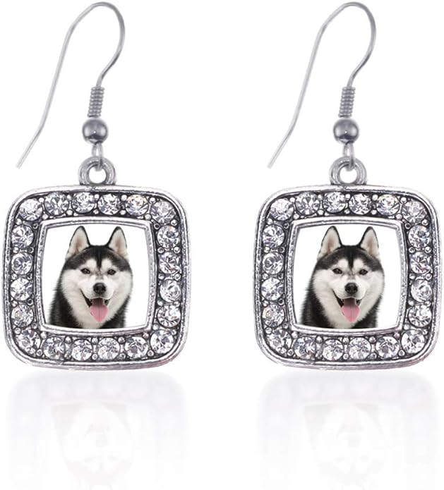 Inspired Silver - Silver Square Charm French Hook Drop Earrings with Cubic Zirconia Jewelry