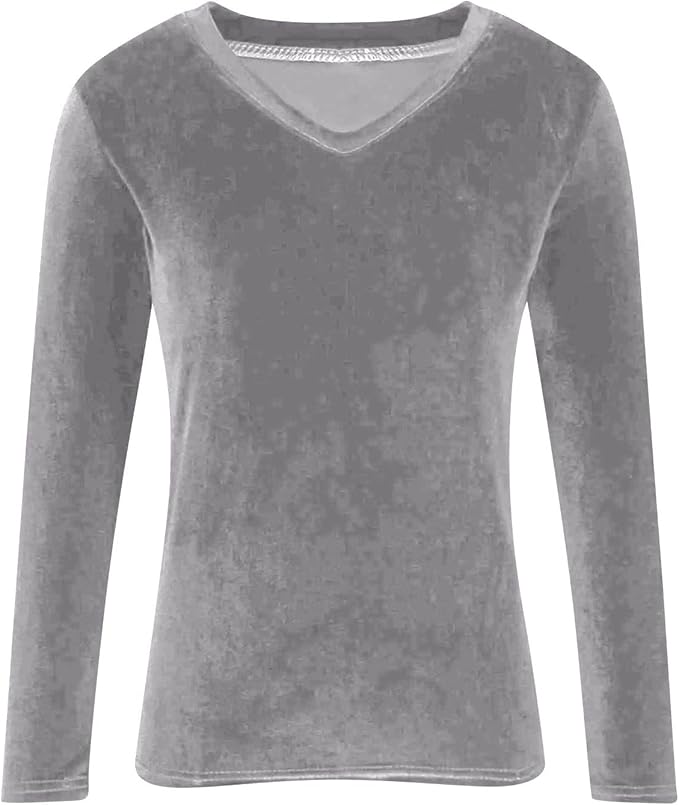 Velvet Tops for Women Dressy Casual V Neck Shirts Loose Fit Vintage Long Sleeve Velour Blouse Solid Holiday Party Outfits