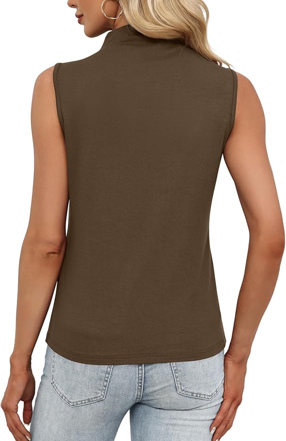 JUSTFASHIONNOW Womens Sleeveless Mock Turtleneck Tank Tops Stretchy Fitted Basic Casual Layer Shirts