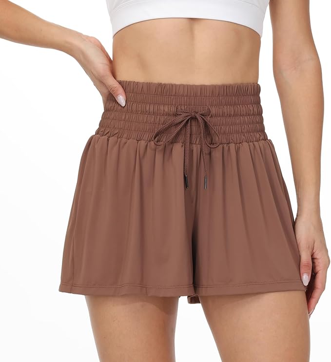 Blaosn Flowy Athletic Shorts for Women Gym Workout Running Short Pants High Waist Skort with Pocket Casual Summer Clothes