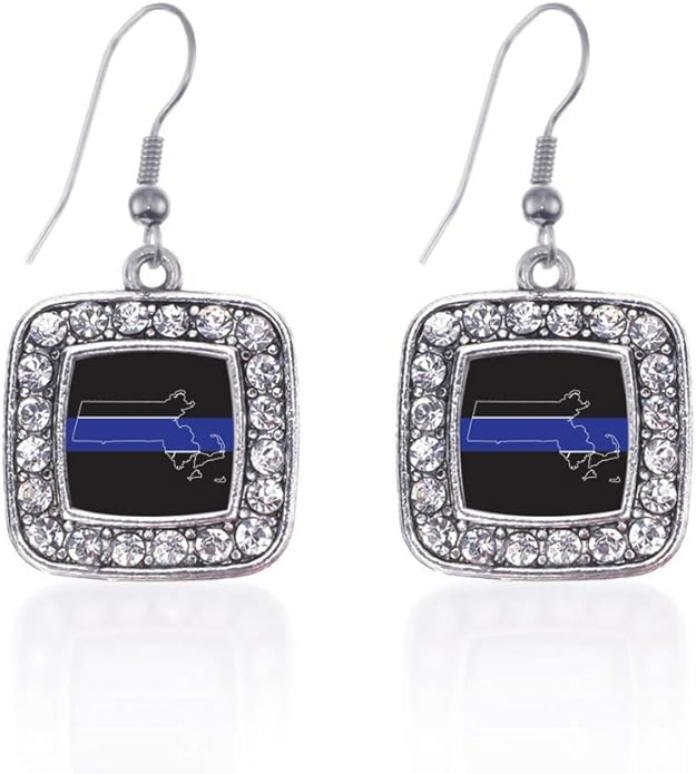 Inspired Silver - Silver Square Charm French Hook Drop Earrings with Cubic Zirconia Jewelry