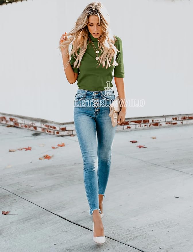 LETSRUNWILD Business Casual Tops for Women Dressy Cute Tops Mock Turtleneck Tshirts Shirts