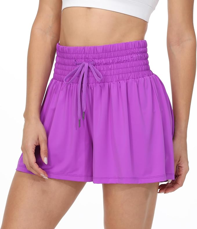 Blaosn Flowy Athletic Shorts for Women Gym Workout Running Short Pants High Waist Skort with Pocket Casual Summer Clothes