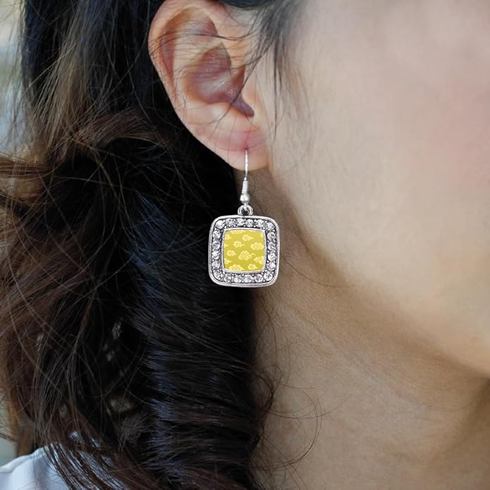 Inspired Silver - Silver Square Charm French Hook Drop Earrings with Cubic Zirconia Jewelry