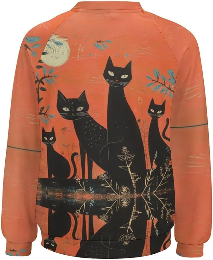Spatofa Womens novelty funny cat printed crewneck sweatshirt casual loose long sleeve graphic pullover sweatshirts tops