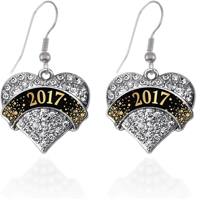 Inspired Silver - Silver Pave Heart Charm French Hook Drop Earrings with Cubic Zirconia Jewelry