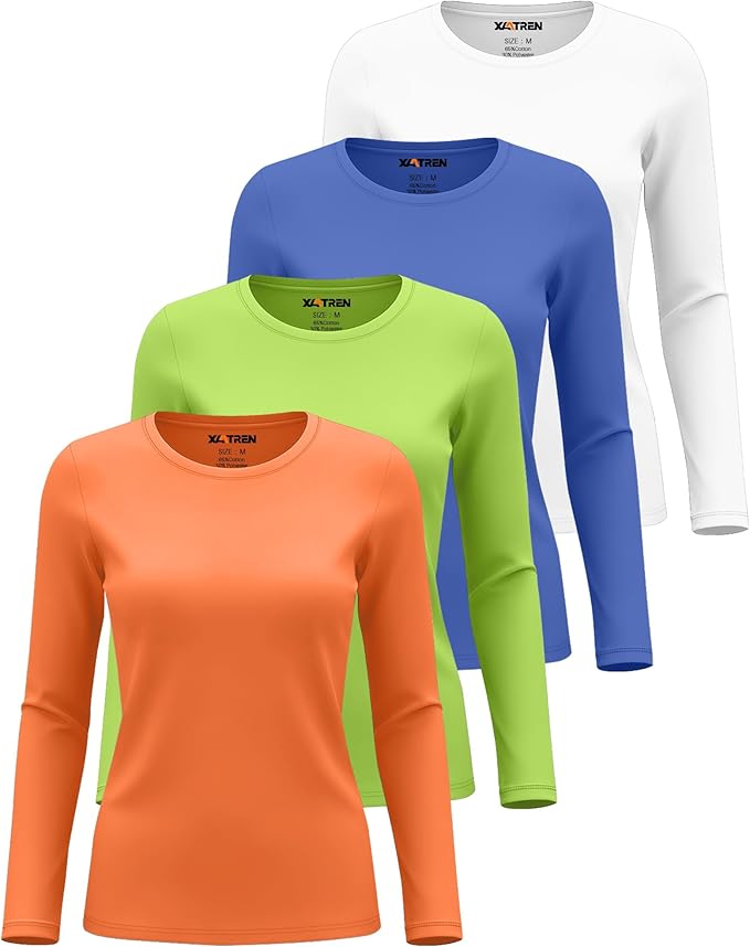 4 Pack Women's Underscrub Shirts Nurse Undershirts Long Sleeve Crewneck Slim Fit Tops Soft Stretchy Basic Tee