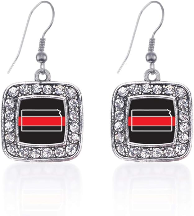 Inspired Silver - Silver Square Charm French Hook Drop Earrings with Cubic Zirconia Jewelry