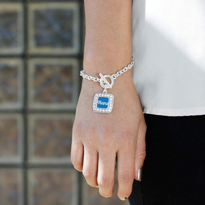 Inspired Silver - Silver Square Charm Toggle Bracelet with Cubic Zirconia Jewelry