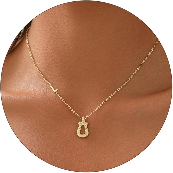 ITS4YEO Valentines Day Gifts for Women Hers, Lucky Horseshoe Initial Necklace, Dainty 14K Gold Plated Pendant Necklace, Trendy Hypoallergenic Jewelry, Gifts for Women and Teen Girls