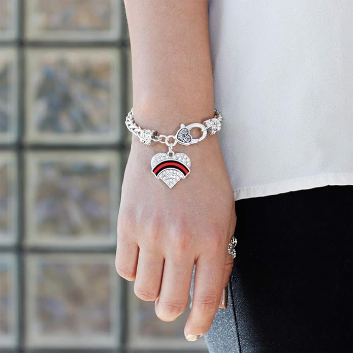 Inspired Silver - Silver Pave Heart Charm Bracelet with Cubic Zirconia Jewelry