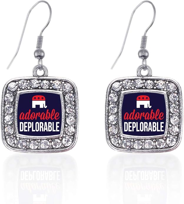 Inspired Silver - Silver Square Charm French Hook Drop Earrings with Cubic Zirconia Jewelry