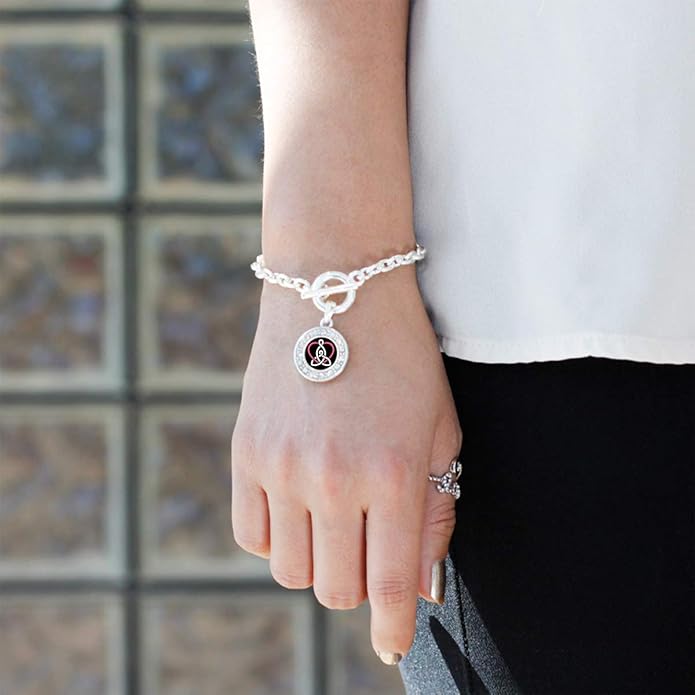 Inspired Silver - Silver Circle Charm Toggle Bracelet with Cubic Zirconia Jewelry