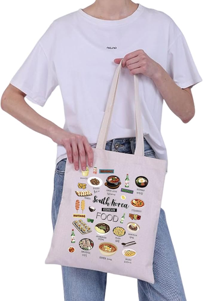 VAMSII South Korea Travel Souvenir South Korean Food Tote Bag Korea Lovers Gifts Bachelorette Trip Gifts