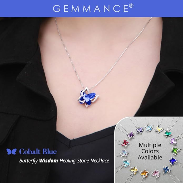 GEMMANCE Gift Butterfly Birthstone Crystal Necklace, Silver Tone with 18”+2” Chain, Necklace for Mother’s Day Anniversary Birthday Gifts for Women and Daughter, Valentine's Day