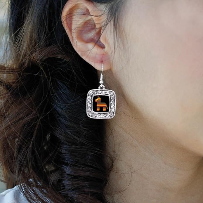 Inspired Silver - Silver Square Charm French Hook Drop Earrings with Cubic Zirconia Jewelry