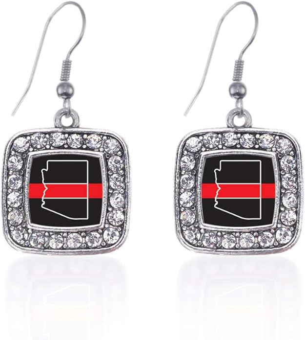 Inspired Silver - Silver Square Charm French Hook Drop Earrings with Cubic Zirconia Jewelry