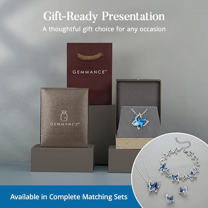 GEMMANCE Gift Butterfly Birthstone Crystal Necklace, Silver Tone with 18”+2” Chain, Necklace for Mother’s Day Anniversary Birthday Gifts for Women and Daughter, Valentine's Day
