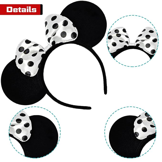 MADO 2 pack mouse ears headbands for adults women little girls boys (white, onesize)