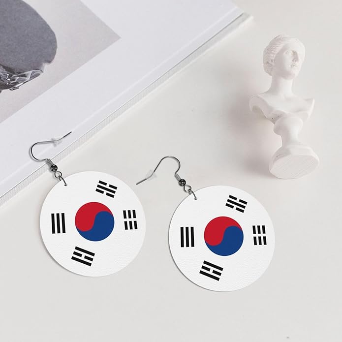 Round Faux Leather Earrings for Women Lightweight Double-Side Printed Drop Dangle Earring for Festival Party Gift