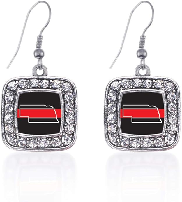 Inspired Silver - Silver Square Charm French Hook Drop Earrings with Cubic Zirconia Jewelry