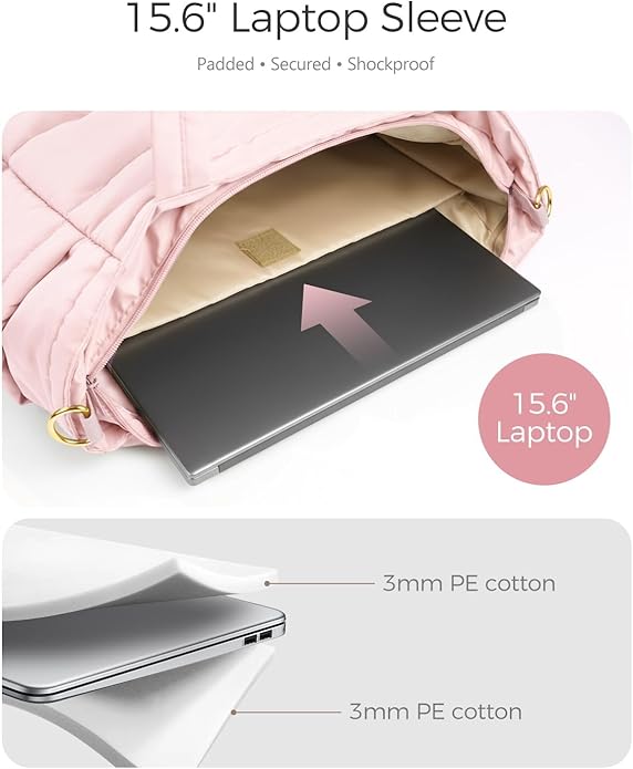 Moyad Puffy Tote Bag for Women with Zipper, Lightweight Quilted Bags Shoulder Handbag for Work, Travel, Gym, Nurse, Teacher