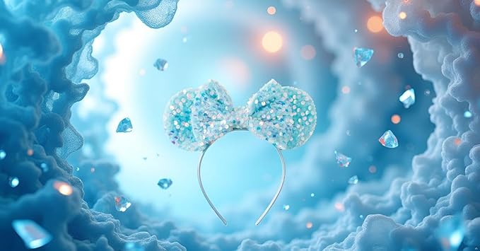 KARETT Sequins Mouse Ears Headband With Glitter Bow Princess Party Decorations For Girls Women