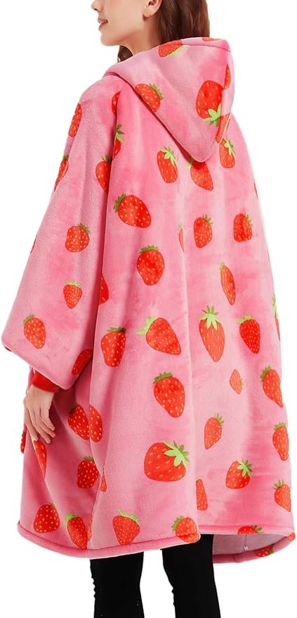 KFUBUO Wearable Blanket Hoodie for Adults Sherpa All Patterns Oversized Sweatshirt Blanket with Pockets Cute Birthday Gifts for Sister Strawberry