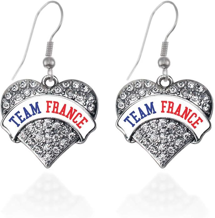 Inspired Silver - Silver Pave Heart Charm French Hook Drop Earrings with Cubic Zirconia Jewelry