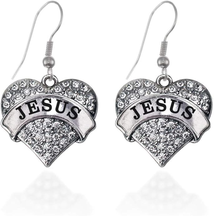 Inspired Silver - Silver Pave Heart Charm French Hook Drop Earrings with Cubic Zirconia Jewelry