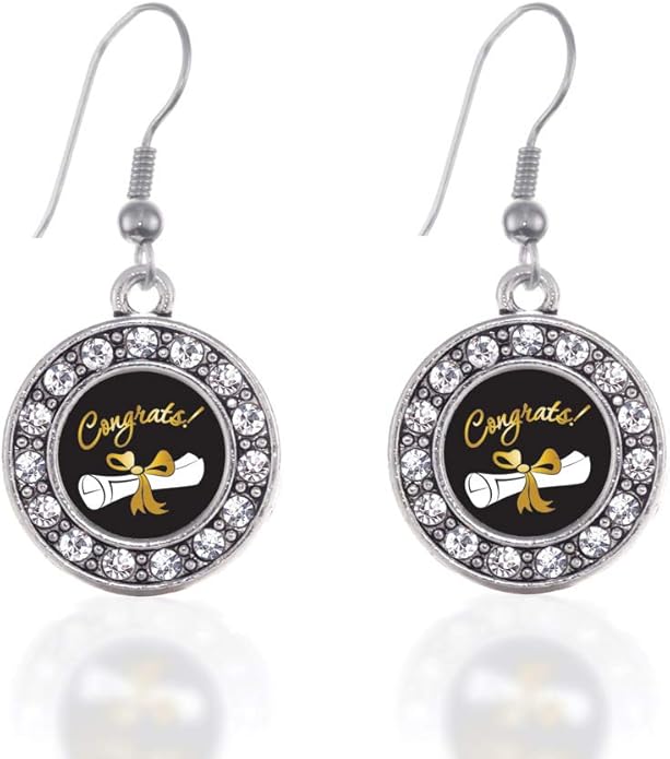 Inspired Silver - Silver Circle Charm French Hook Drop Earrings with Cubic Zirconia Jewelry