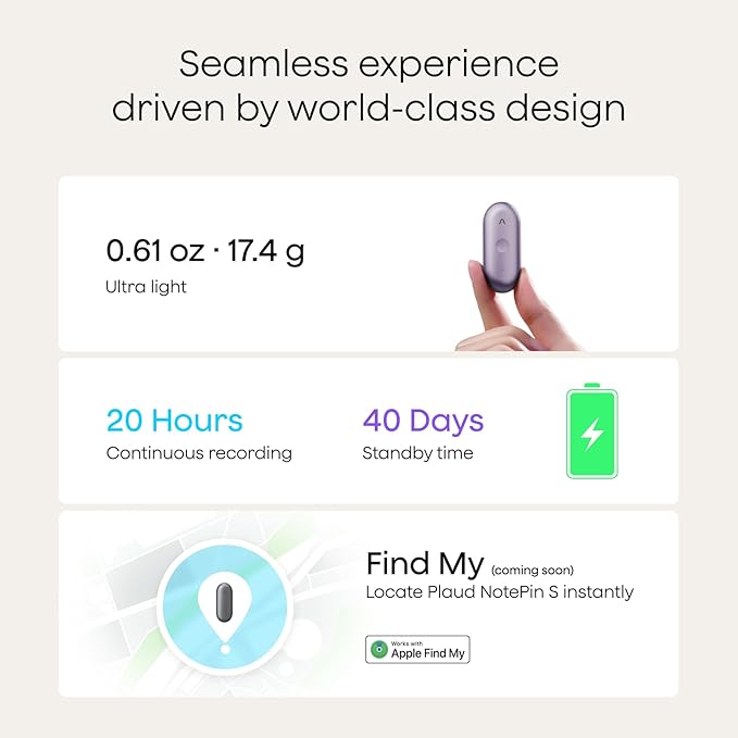 Plaud NotePin S AI Voice Recorder, Wearable AI Notetaker, AI Transcribe & Summarize, Support 112 Languages, 64GB Memory, Audio Recorder for Meetings Interviews with 4 Accessories, Purple