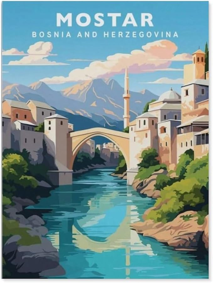1000Pcs，Mostar Vintage Travel Poster，Jigsaw Adult Decompression Game Puzzle Students Toy for Children Christmas Birthday Gifts（75x50cm）-BG64