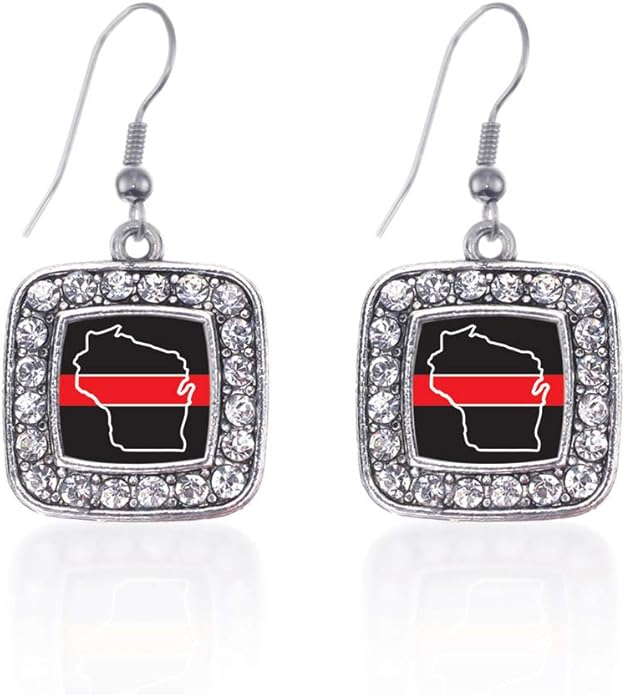 Inspired Silver - Silver Square Charm French Hook Drop Earrings with Cubic Zirconia Jewelry