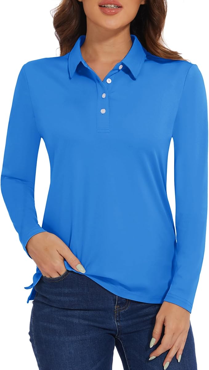 MAGCOMSEN Women's Polo Shirts Long Sleeve Golf Shirt Quick Dry UPF 50+ Sun Protection Lightweight Tennis Shirts