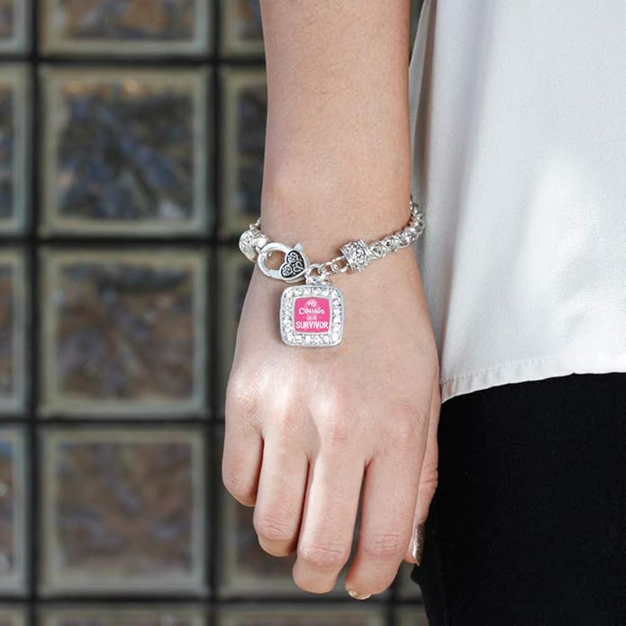 Inspired Silver - Silver Square Charm Bracelet with Cubic Zirconia Jewelry