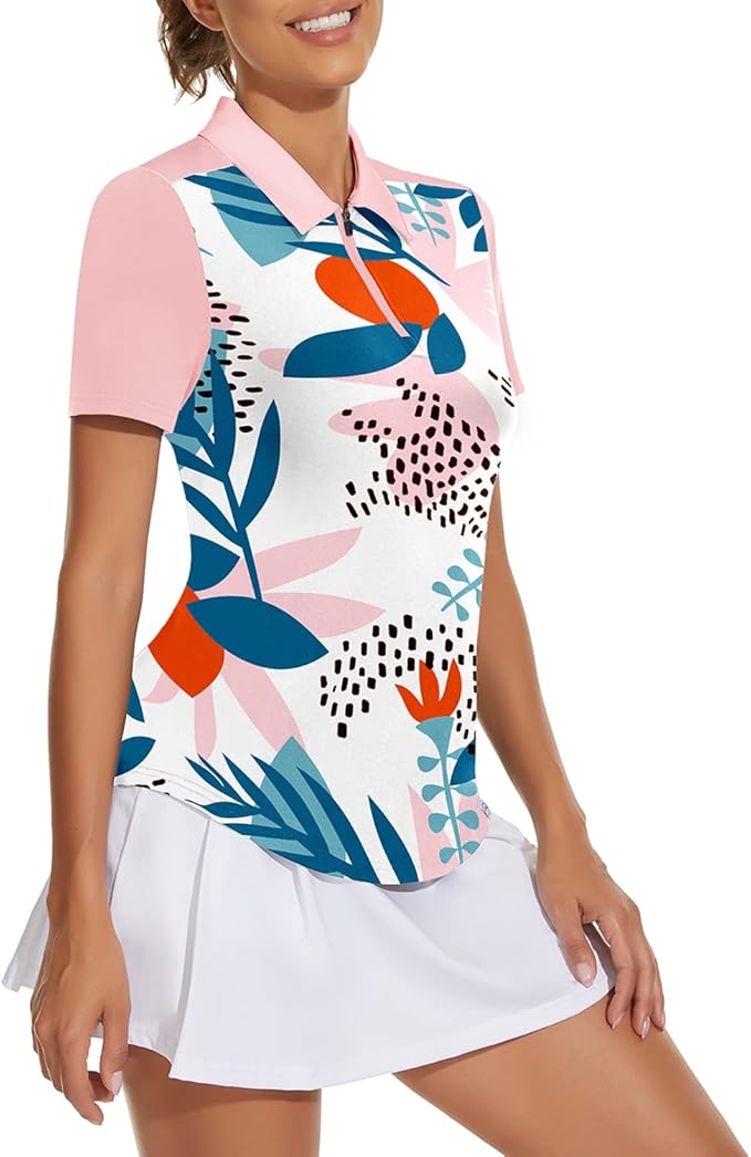 Women's Golf Shirt Short Sleeve Tennis Shirt Quarter Zip Golf Pullover Golf Polo Shirts Argyle Tops