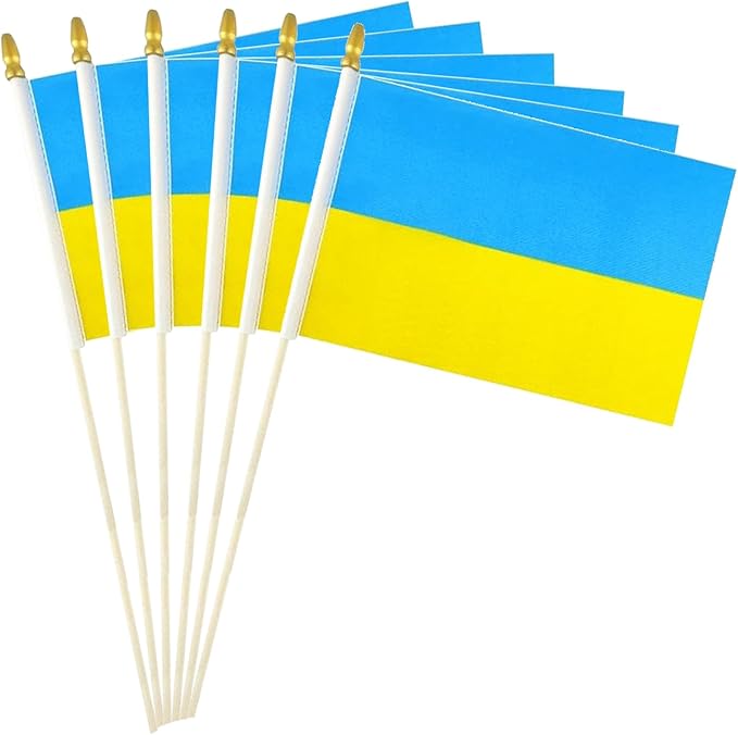 GSYLPFT 12 Pack Ukraine Flags on Sticks Ukrainian Small Mini Hand Held Flags for Office Classroom Holiday Party Decorations