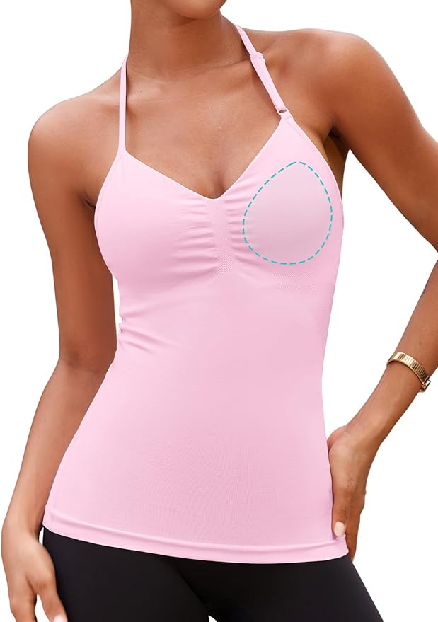 V FOR CITY Built in Bra Halter Tops for Women Padded Workout Tank Strappy Camisole Gym Yoga Cami Top