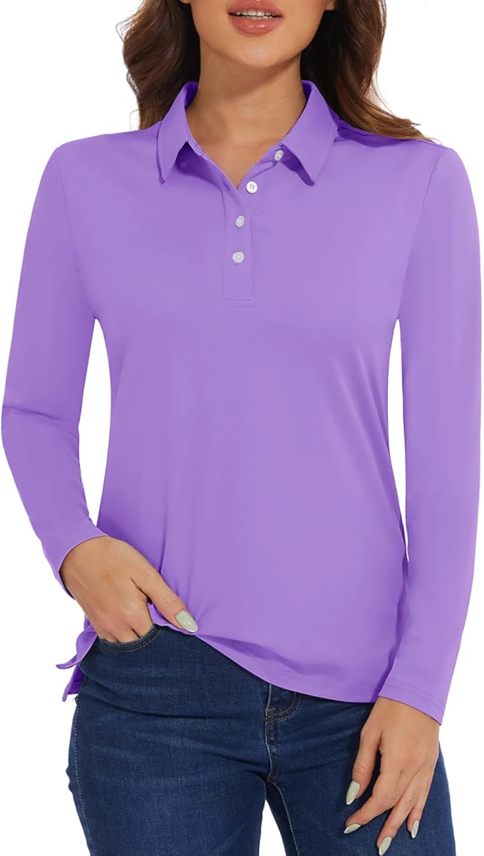 MAGCOMSEN Women's Polo Shirts Long Sleeve Golf Shirt Quick Dry UPF 50+ Sun Protection Lightweight Tennis Shirts