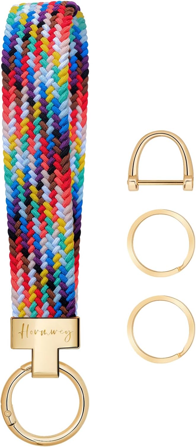 Hovmwey Elastic Wristlet Keychain for Women Men, Cute Car Key Chain, Braided Wrist Strap Lanyard for Keys ID Badges
