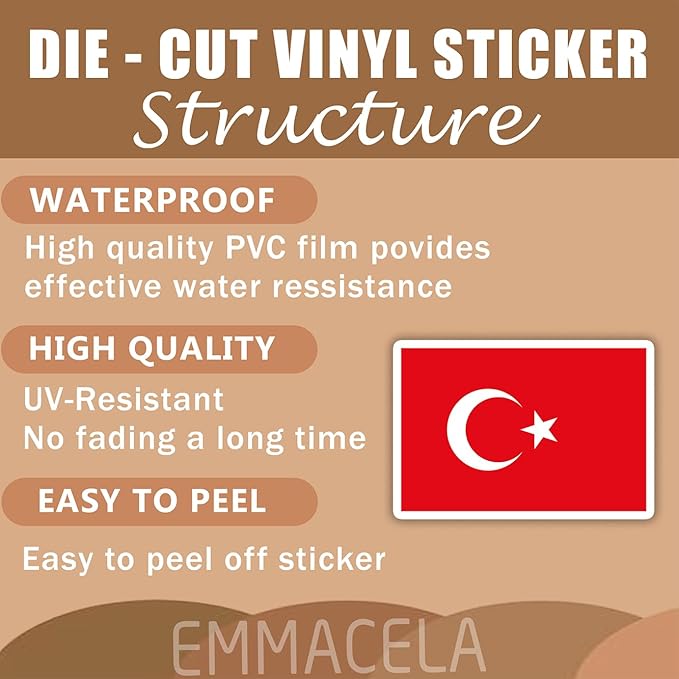 (3PCS) Turkey Flag stickers, Countries Flag Stickers - Waterproof Vinyl Decals For Laptops, Tumblers, Water Bottles, Books, Scrapbooks, Size 3 x 2 Inch