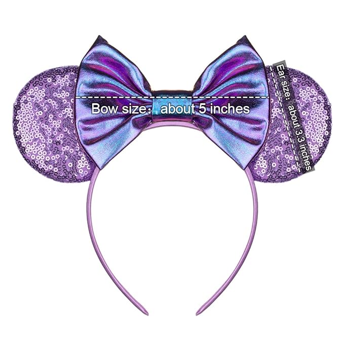 Foeran Mouse Ears Headbands Shiny Bows Mouse Ears Glitter Party Princess Decoration Cosplay Costume for Girls Women (Purple-1)