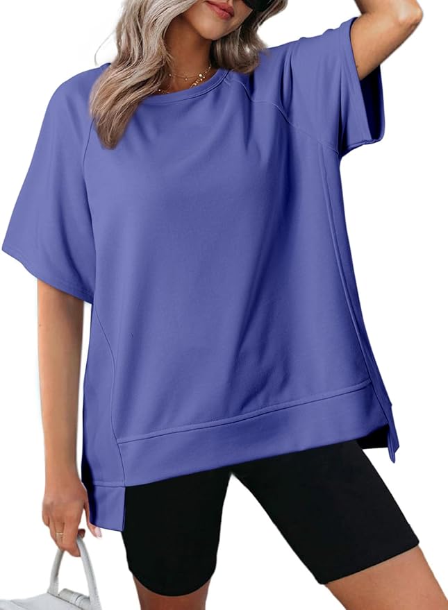 Dokotoo Oversized T Shirts for Women Crewneck Short Sleeve Casual Summer Tops Lightweight Loose High Low Blouse