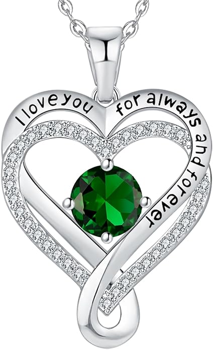 Jewelry for Women Wife Infinity Heart Birthstone I Love You Necklace S925 Anniversary Women Necklaces for Her Wife Birthday Gift Ideas, Birthday Present for Girlfriend Mom Daughter Sterling Silver