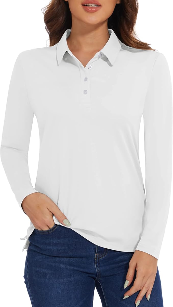 MAGCOMSEN Women's Polo Shirts Long Sleeve Golf Shirt Quick Dry UPF 50+ Sun Protection Lightweight Tennis Shirts