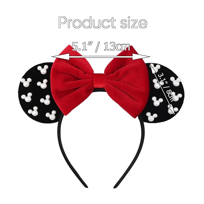 DRESHOW Mouse Ears Headbands for Women Pearl Hairbands Bow Head bands Velvet Head band Christmas Cosplay Costume Princess Party Decorations Halloween & Disney Trip