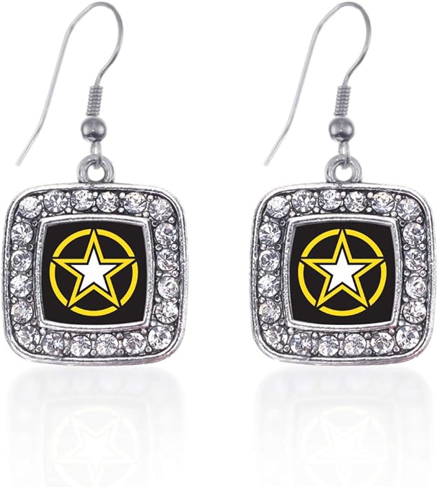 Inspired Silver - Silver Square Charm French Hook Drop Earrings with Cubic Zirconia Jewelry