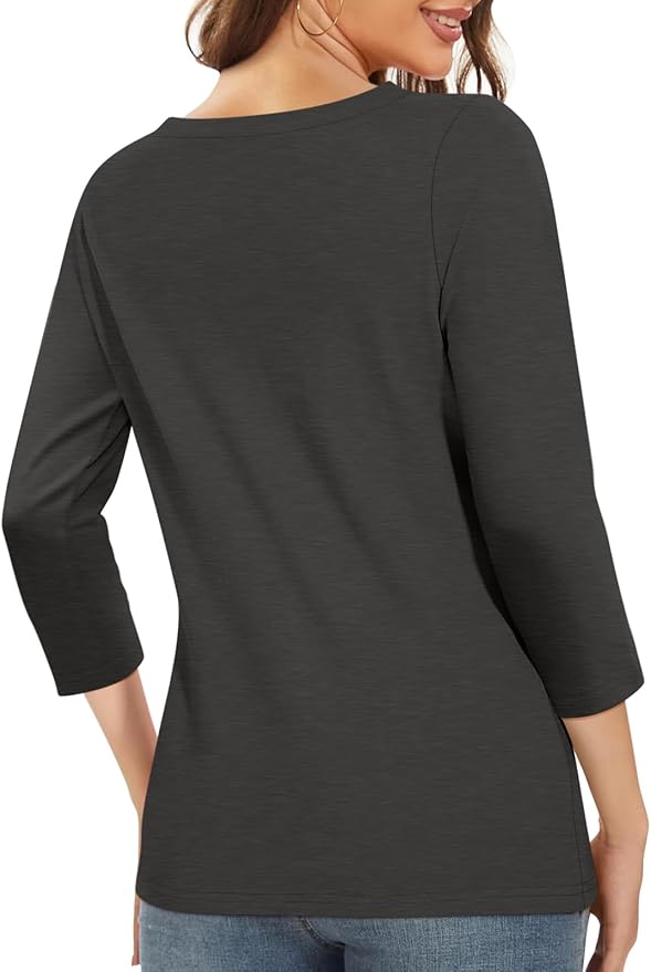 PGANDS Women's 3/4 Length Sleeve T Shirts Button Down Scoop Neck Casual Tops