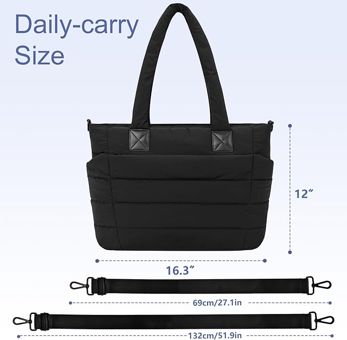 Tote Bag for Women Puffer Work Tote Handbag Large Quilted Nurse Bag with Zipper for Travel